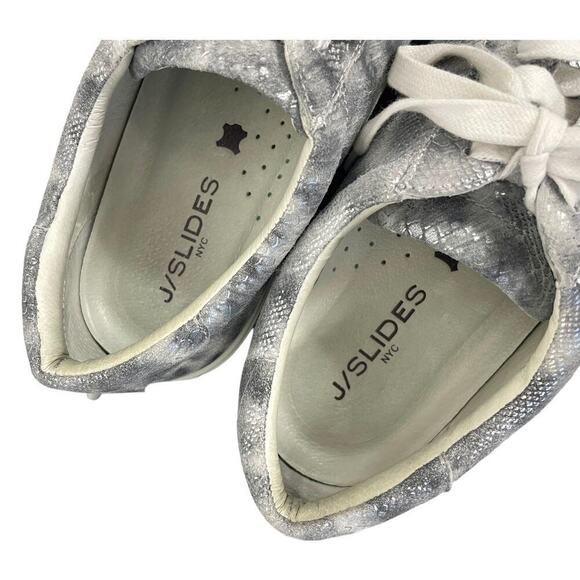 J Slides Lacee Sneaker Leather Leopard Snake Print Silver Black Size 10 Low Top - Picture 11 of 13